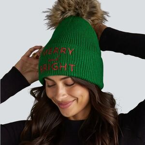 PANACHE Green Merry & Bright Knit Pom Pom Beanie Hat